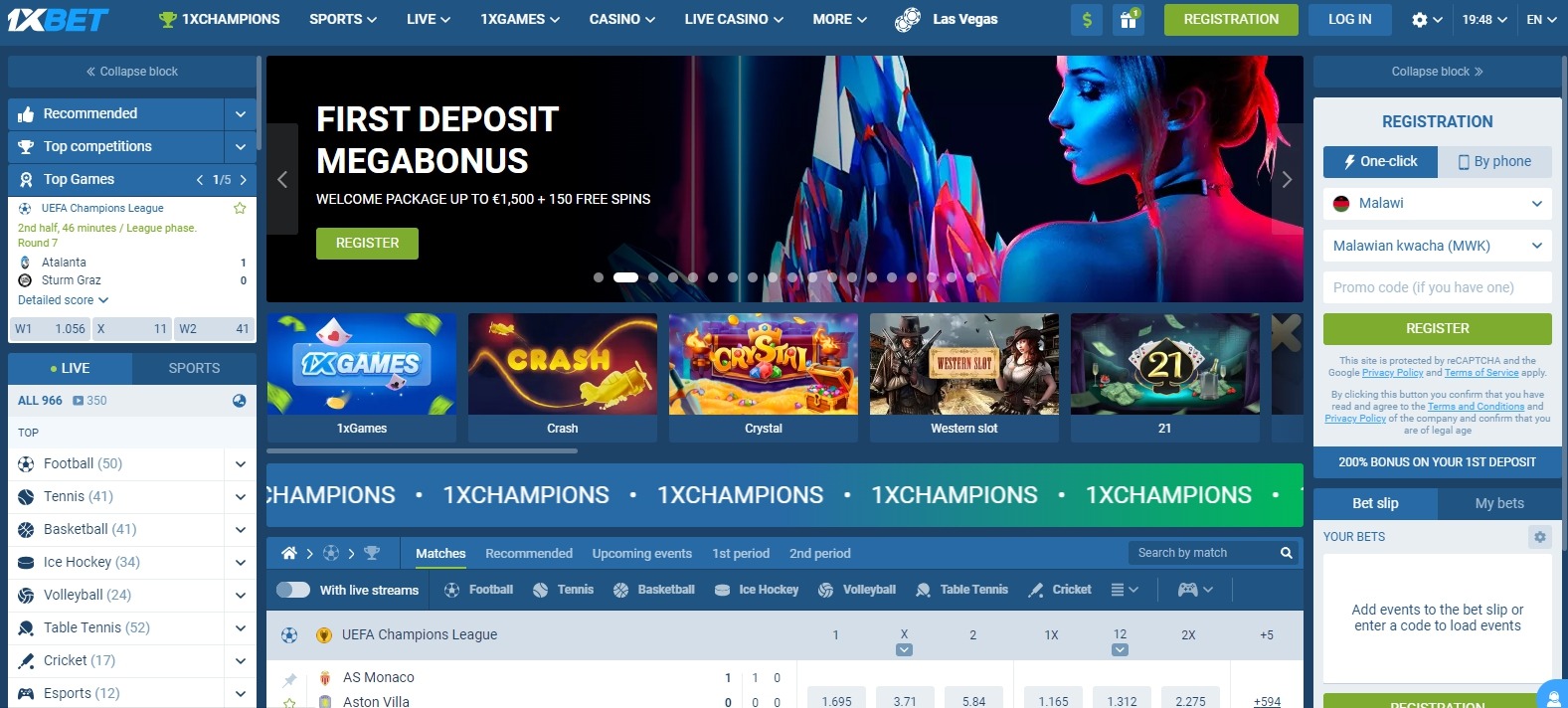 1xBet Malawi main page